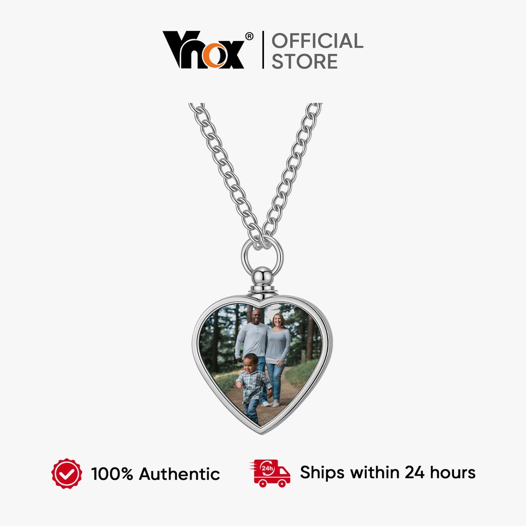 Vnox Heart Photo Necklace Customized Picture Ash Urn Necklace Memorial Jewelry for Women Men