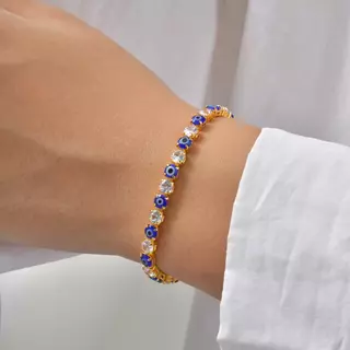 Vnox Evil Eye Zircon Tennis Bracelet for Women Men Amulet Protection Good Luck Minimalist Chain link