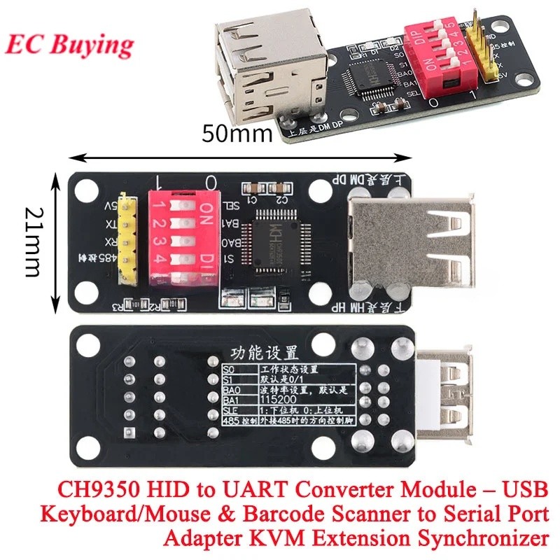 CH9350 โมดูลแปลง HID เป็น UART – คีย์บอร์ด USB/เมาส์ & Barcode Scanner เป็นอะแดปเตอร์พอร์ตอนุกรม KVM Extension Synchronizer