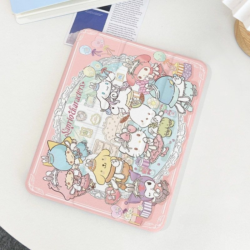 เคสไอแพด A16 Gen11 Air 7 M3 2025 Pro 11 2024 Air 6 5 4 10.9 Gen10 Gen9 Gen8 Gen7 10.2 กรณีการ์ตูน Sanrio พร้อมดินสอสล็อต 720° การหมุน - รูปที่ 3