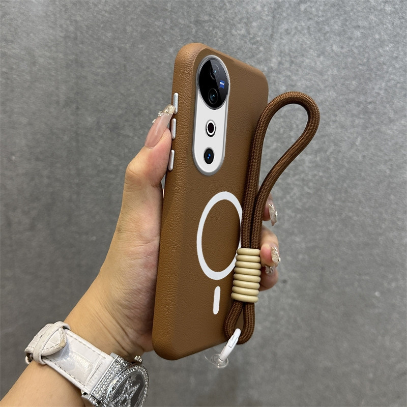 2 in 1 สําหรับ VIVO V40 PRO 5G VIVO V40 v60 v50 5G ไร้สายแม่เหล็กซิลิโคนสไตล์ใหม่หนัง Grain เคสโทรศัพท์เลนส์กันกระแทกนุ่มกรณี SJSC