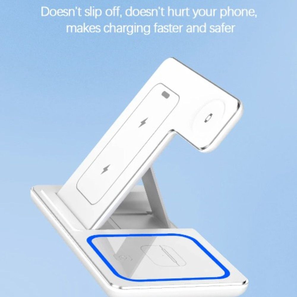 Fast Wireless Charger Stand 3 ใน 1 สถานีชาร์จแบบพับได้สําหรับ iPhone ซีรี่ส์ไอโฟน Apple Watch 9 8 7 6 5 Airpods Pro - รูปที่ 7