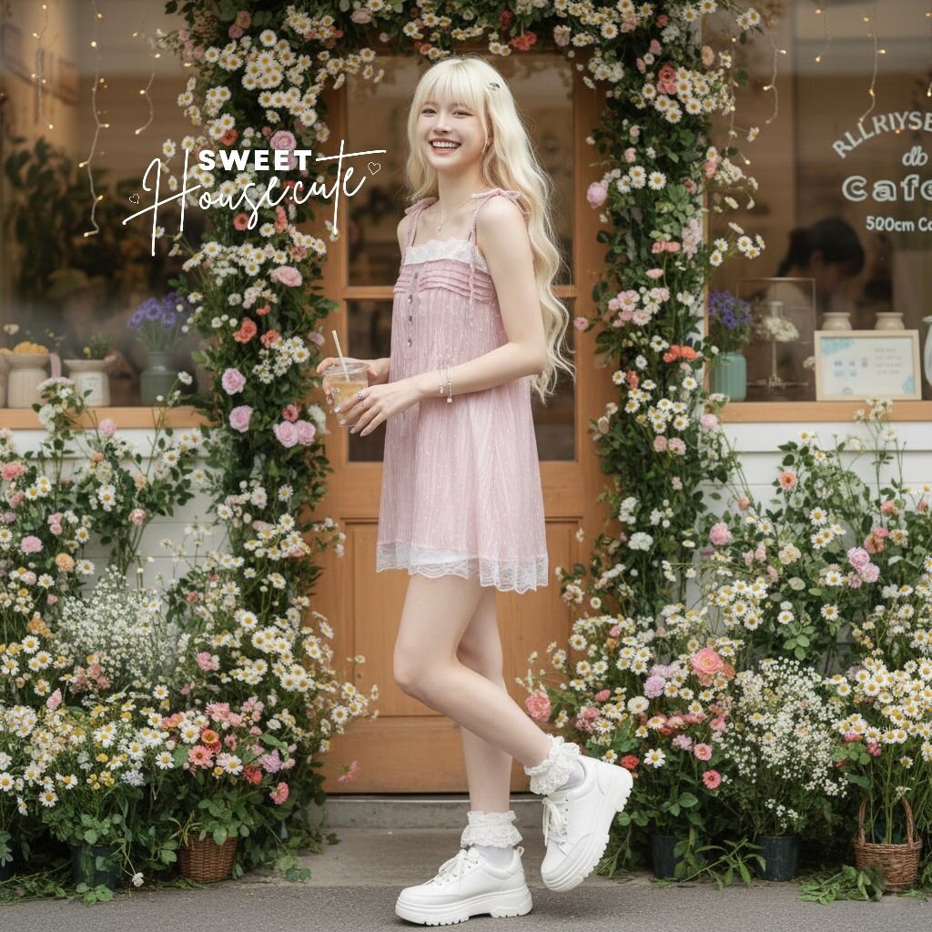 SweetHouse #669   เสื้อสายเดี่ยวแต่งลูกไม้ ผ้า Rossy (ผ้าบางมีซับใน) ผูกบ่าระบายลูกไม้แต่งกระดุมเพชรน่ารักมากกก ราคา ถูกที่สุด ดีลบีเคเค แกลเลอรีภาพที่ 8