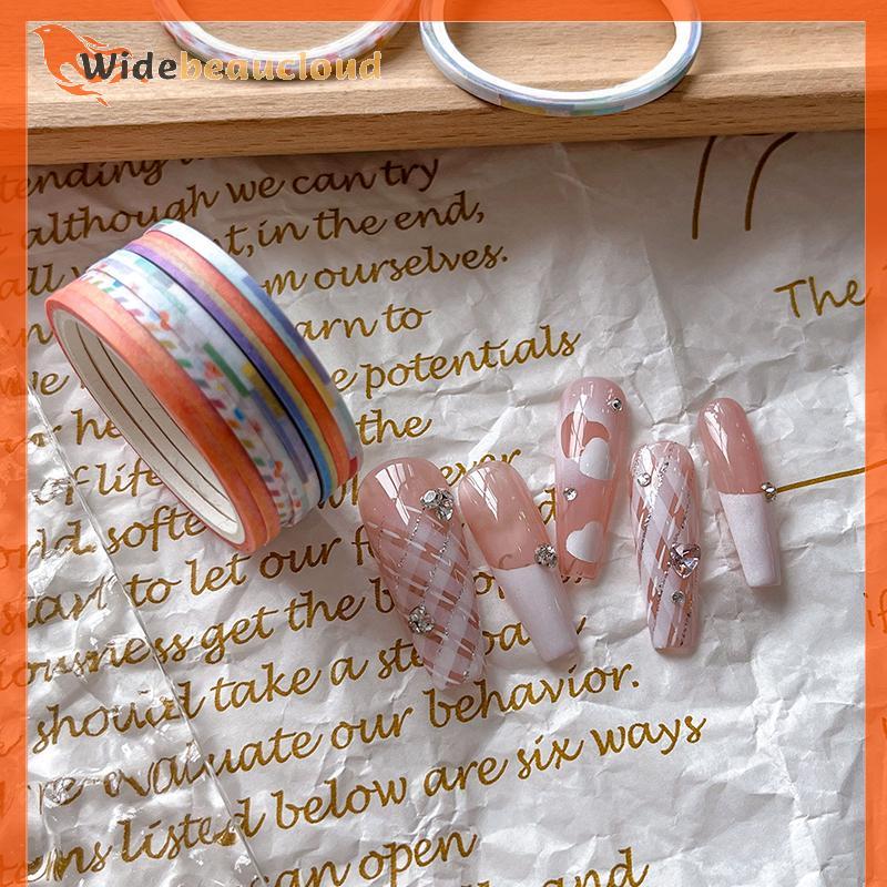 Widebeaucloud 5Roll Nail Striping Tape Checkered Lines 3d Nail Art Tool Color Rolls Nail Decals DIY 