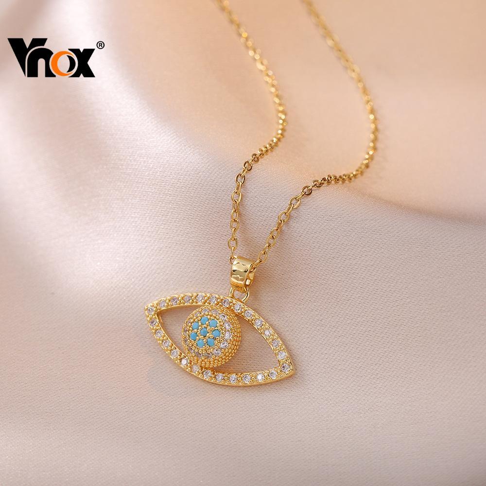 Vnox Evil Eye Full Blue Zircon Necklace for Women Girl,Gold Amulet Protect Adjustable Necklace
