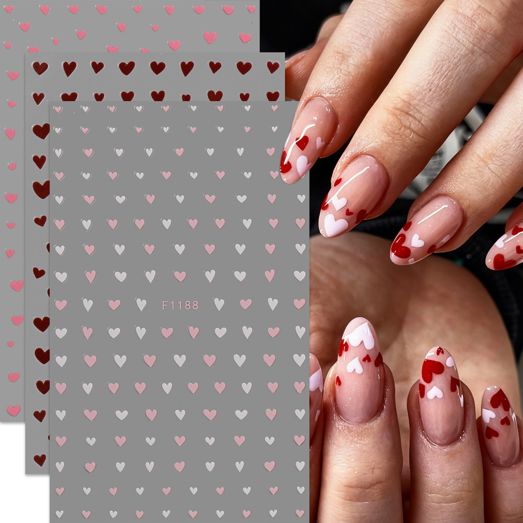 HAMA NAIL ขายส่งสติ๊กเกอร์ติดเล็บ - วันวาเลนไทน์สีดํา, ขาว, แดง & ชมพูหัวใจตกแต่งเล็บสติ๊กเกอร์รูปลอกเจ้าสาวงานแต่งงานเล็บ