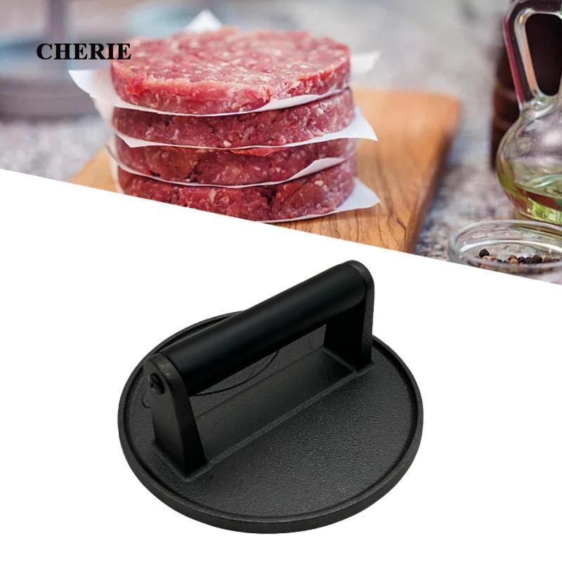 [Cherie] Patty Press Round Cast Iron Flat Press Patty Maker for Kitchen BBQ Grill