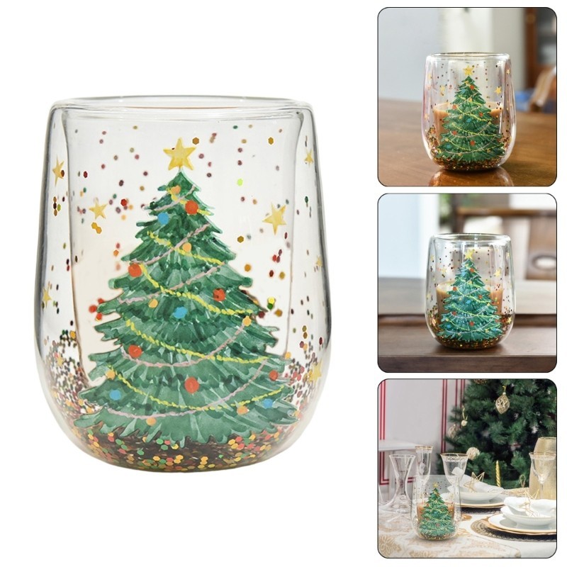 ถ้วยแก้วต้นคริสต์มาสติดผนังคู่ - เครื่องดื่มที่หรูหราสําหรับชุมนุมสํานักงาน
