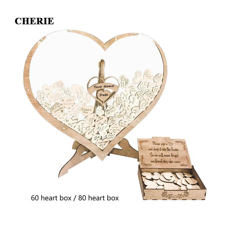 [Chery] หนังสือแขกงานแต่งงานรูปหัวใจ Hearts Drop Box พร้อมหัวใจไม้สําหรับตกแต่งงานปาร์ตี้ Anniversar