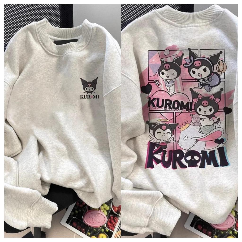 unisexเสื้อสเวตเตอร์คอกลมแขนยาวผ้าฝ้าย สไตล์เกาหลีสไตล์สตรีท กระแสหลวมๆ นุ่มและสบาย #kuromi คุโรมิ