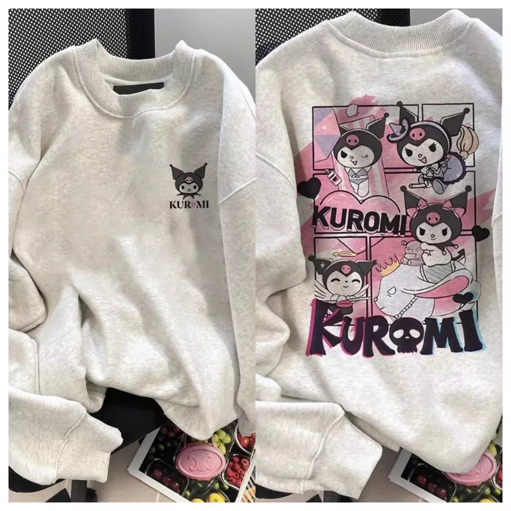 unisexเสื้อสเวตเตอร์คอกลมแขนยาวผ้าฝ้าย สไตล์เกาหลีสไตล์สตรีท กระแสหลวมๆ นุ่มและสบาย #kuromi คุโรมิ