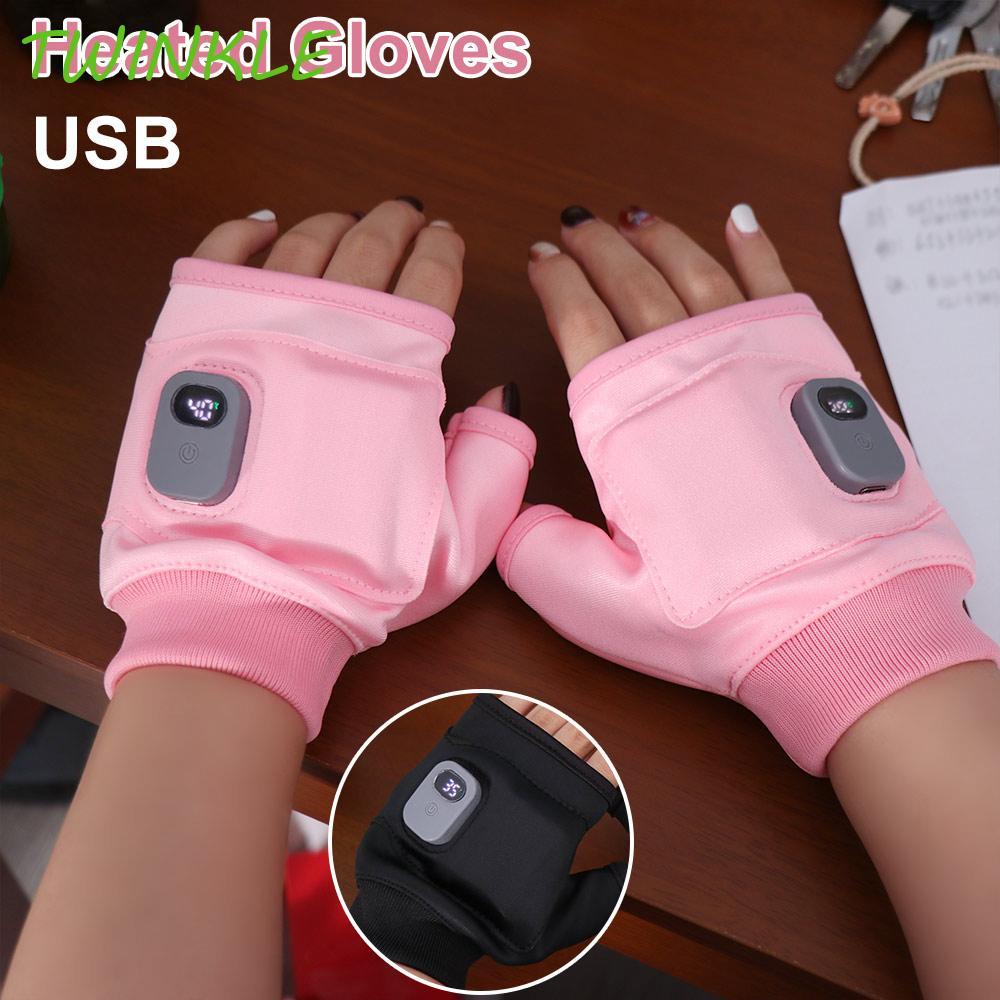 TWINKLE1 1 คู่ถุงมือทําความร้อน, USB ชาร์จ Fingerless ไฟฟ้าอุ่นถุงมือ,สมาร์ทควบคุมอุณหภูมิมืออุ่นความร้อนฤดูหนาวถุงอุ่นกลางแจ้ง