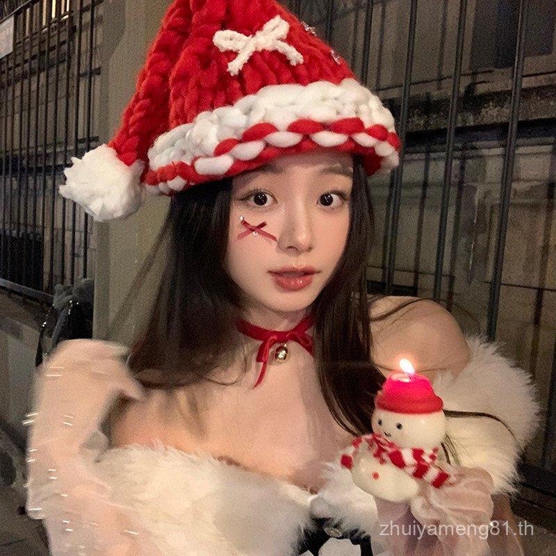 หมวกถักลายคริสต์มาสพร้อมโบว์ แบบขนสัตว์สำหรับฤดูหนาว MZ001