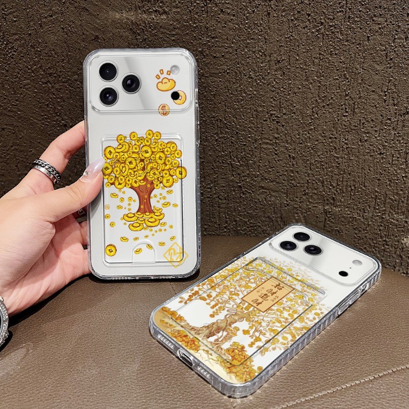 โปร่งใสช่องใส่การ์ดซิลิโคนสําหรับiPhone XS MAX XR X 6 Plus 7 Plus SE 2020 เคสโทรศัพท์เงินGold Iconsพ