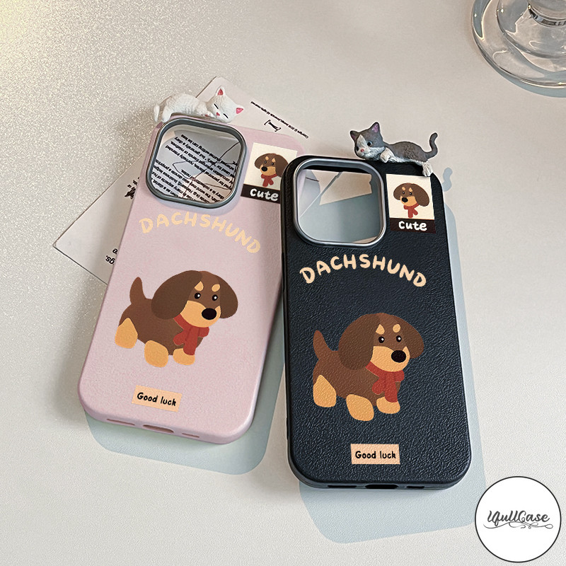สำหรับ iPhone 13 17 AIR 15 16 14 12 11 Pro Max 7 15 Plus XR X XS SE 2 3 แมวดัชชุนลูกสุนัข 3 มิติเนื้อสัมผัส
