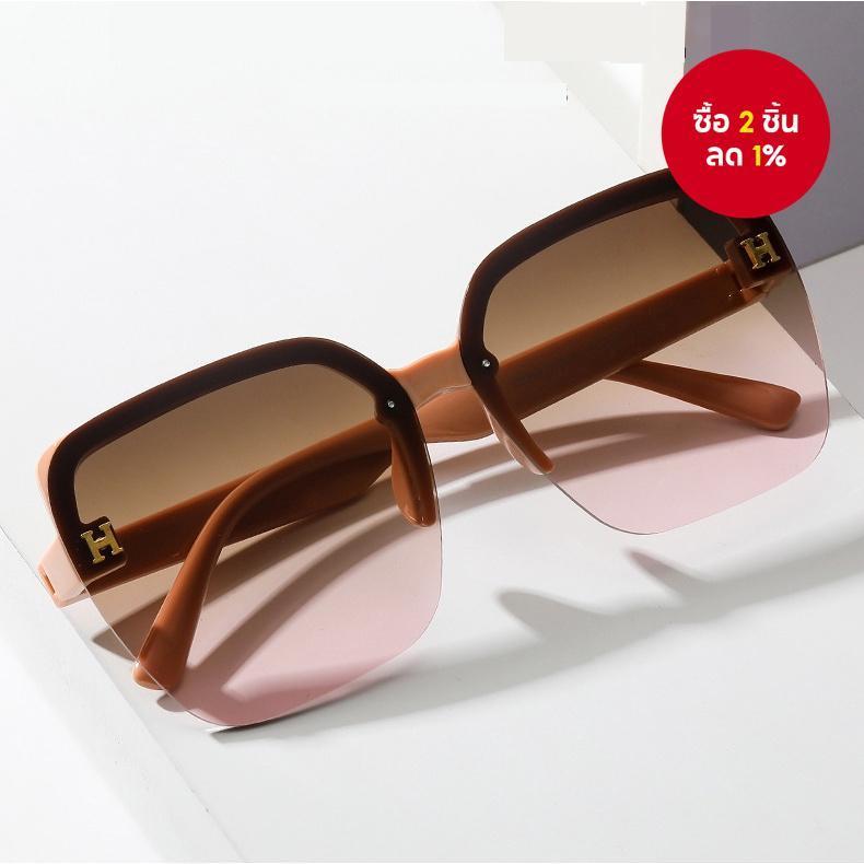 Designer Square Frameless แว่นตากันแดดสําหรับผู้หญิงผู้ชายหรูหรา H-Logo Ocean เลนส์แฟชั่นขนาดใหญ่ Shades