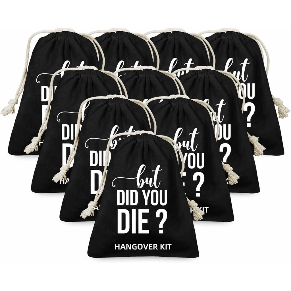 XIKAINUO Set of 10 Funny Cotton Muslin Drawstring kit Black Bags - But Did You Die, Bachelorette Han