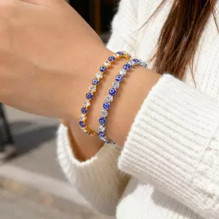 Vnox Evil Eye Zircon Tennis Bracelet for Women Men Amulet Protection Good Luck Minimalist Chain link