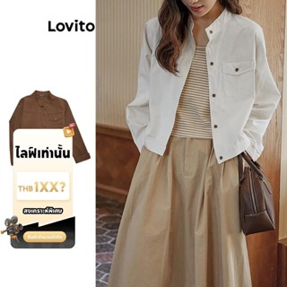 (LIVE STREAM SALE) Lovito เสื้อแจ็กเก็ตผู้หญิง มีกระเป๋า สีพ…