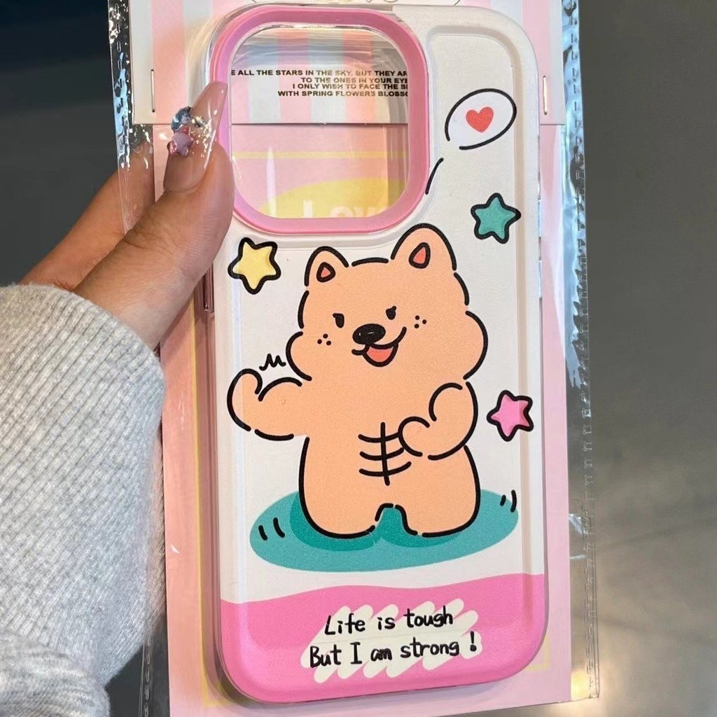 Ins Line Fitness Puppy Softโปร่งใสรูปแบบAnti-Fallเคสโทรศัพท์สําหรับiPhone 16 Promax 15 Promax 12 13 