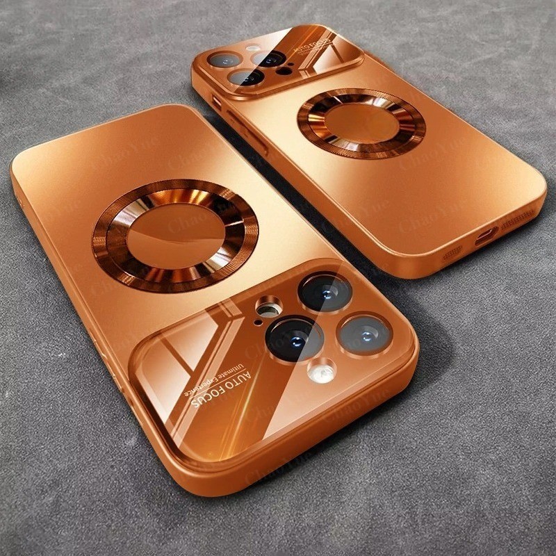หรูหราจักรวาลสีส้มแม่เหล็กซีดีวงกลมเคลือบ เอจี เคสโทรศัพท์สําหรับ ไอโฟน 17 16 15 14 13 12 11 มือโปร สูงสุด เต็มแก้วเลนส์ปกป้องปลอกกันกระแท