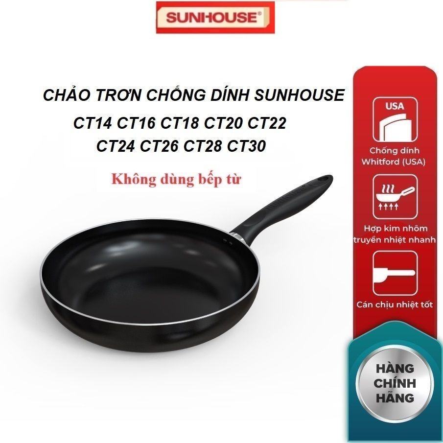 SUNHOUSE กระทะนอนสติ๊กเรียบ ขนาด 16-30cm CT14 CT16 CT18 CT20 CT22 CT24 CT26 CT28 CT30