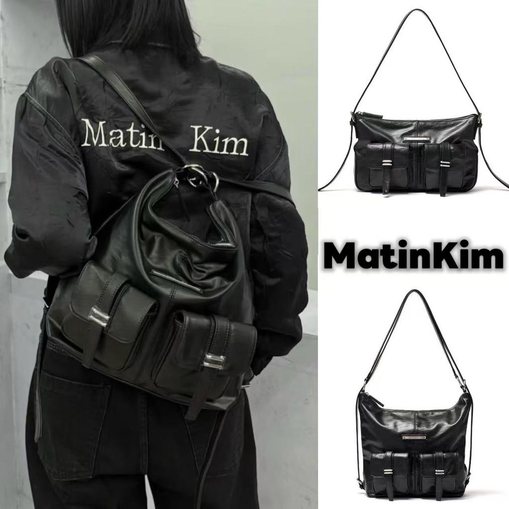กระเป๋าเป้สะพายหลังสไตล์เกาหลี Matin Kim สีดำ ทำจากหนังคุณภาพสูง