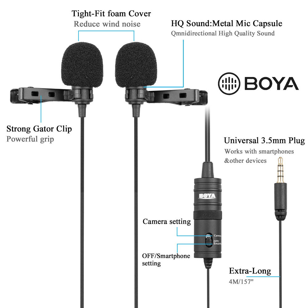 BOYA (BOYA) BY-M1DM Dual Microphone Head Version M1 ไมโครโฟนแบบหนีบเสื้อ 6m Long Line ไมโครโฟนสัมภาษ