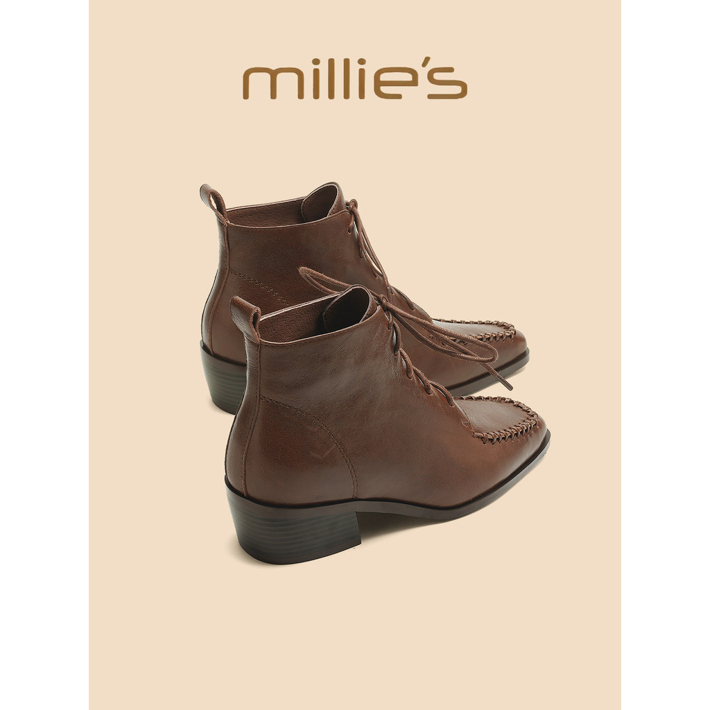 Millies Miaoli รองเท้าเชลซีผู้หญิง ส้นต่ำ ดีไซน์คลาสสิกและเรโทร พร้อมสายไทด์ lace-up