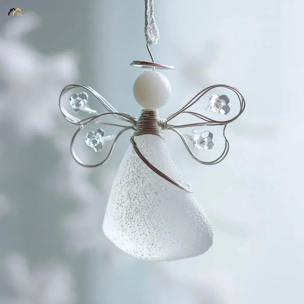 Handcrafted Xmas Tree Angel-Pendant Sea Glass Hand-made Sea Glass Art สําหรับตกแต่งหน้าต่าง