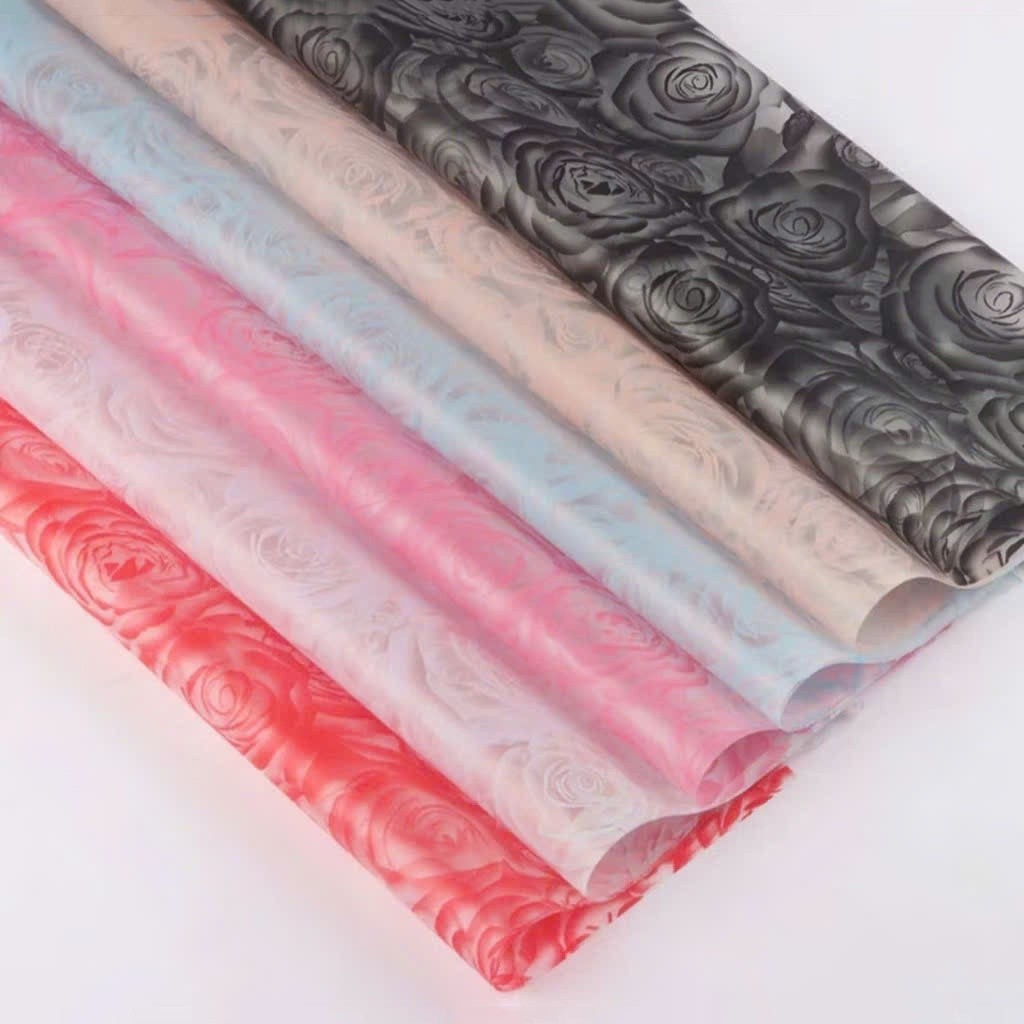 กระดาษห่อของขวัญลายดอกกุหลาบ กระดาษห่อของขวัญลายดอกกุหลาบใส กันน้ำ กระดาษห่อช่อดอกไม้แบบหนา แพ็คละ 20 แผ่น - รูปที่ 2