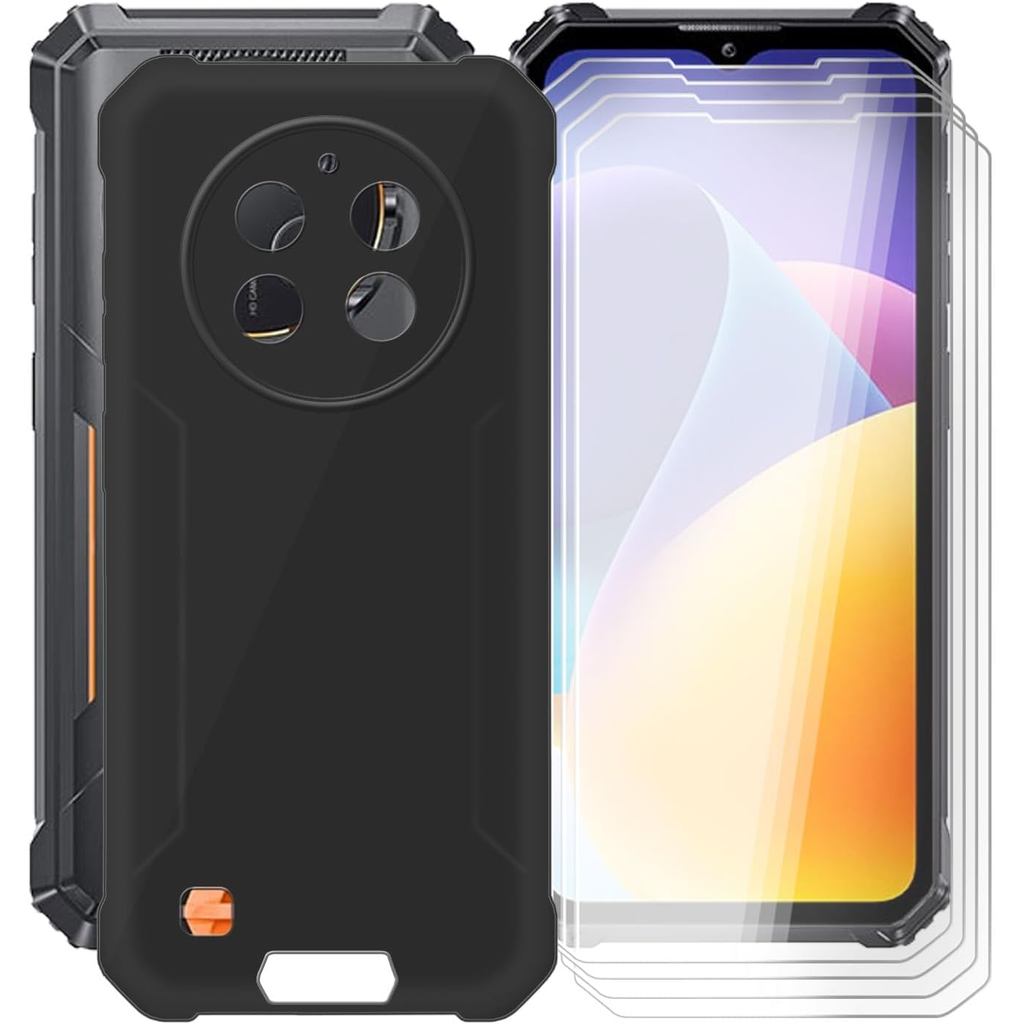 สําหรับ Oukitel G1 กรณี, พร้อม [ 4 x ป้องกันหน้าจอฟิล์มกระจกนิรภัย], สีดําซิลิโคนอ่อนนุ่มกันกระแทกกั
