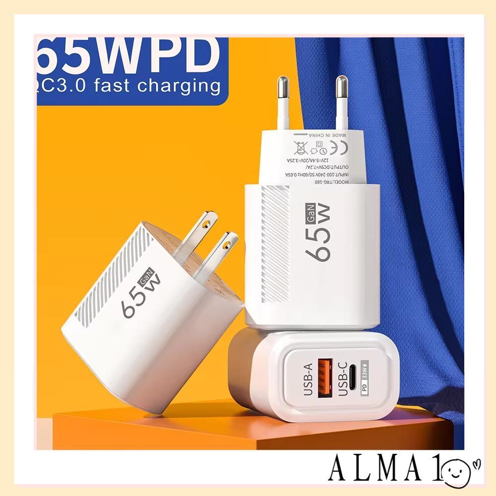 ALMA 65W GaN ปลั๊กชาร์จ, EU/US PD Type C อะแดปเตอร์ชาร์จโทรศัพท์, อุปกรณ์เสริม Fast Charging USB A + C USB C Charger สําหรับ //