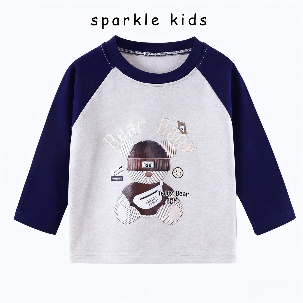 เสื้อแขนยาวเด็ก เสื้อยืดลายทางน้องหมี ใส่ได้ทั้งเด็กผู้หญิงและผู้ชาย แฟชั่นฤดูใบไม้ผลิ 👕D56309👕