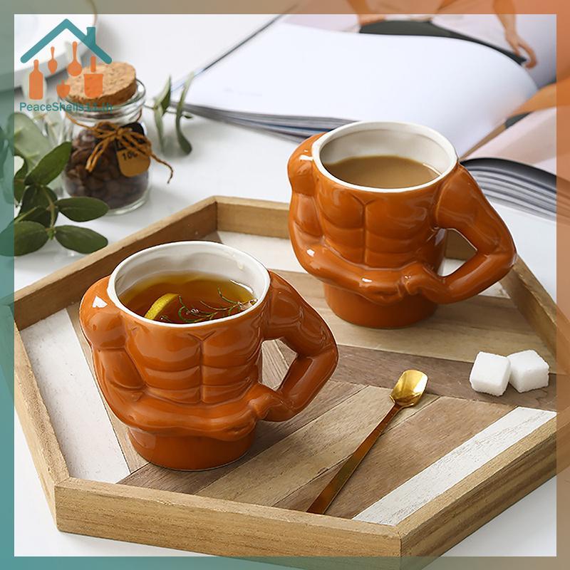 PeaceShells 3D แก้วเซรามิคกล้ามเนื้อแก้วแก้วกาแฟแก้วนม Man Gym Trainer สํานักงานในครัวเรือน Creative ตลกถ้วยน้ําปีใหม่ของขวัญวันเกิด TH