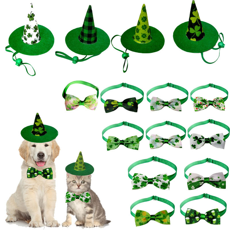 Pet Bow Tie Leaf Clover Cat Dog Collar Accessories Pet Hat Irish Festival Pet Supplies _ Loki Store