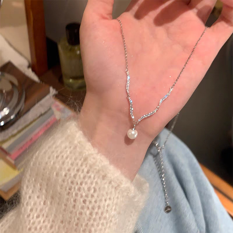 อารมณ์/Flashing Zirconium Wave Pearl จี้ Clavicle CHAIN High-End หรูหรา Niche สร้อยคอผู้หญิงเสื้อกัน
