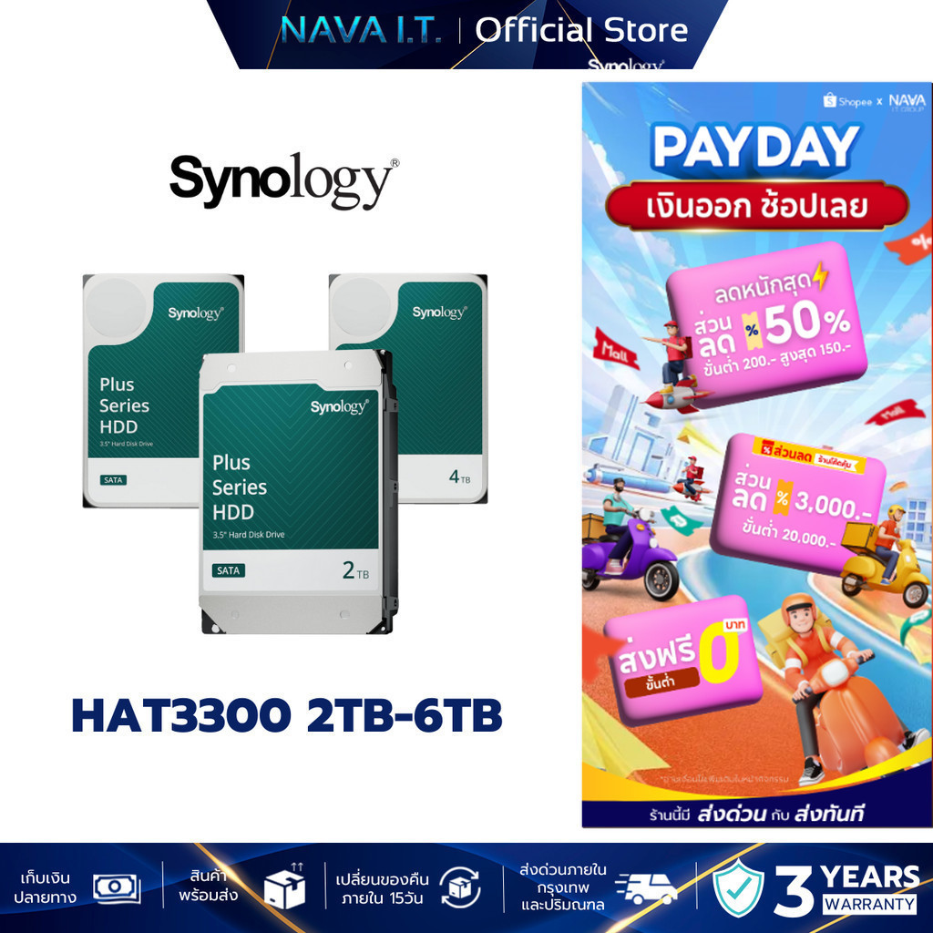 SYNOLOGY HDD 2TB/4TB/6TB 3.5 PLUS SERIES SATA HDD (ฮาร์ดดิสก์) 5400RPM (SNG-HAT3300)