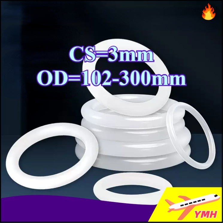 O-ring ประเก็น CS3mm * OD102-300mm O-ring แหวนซิลิโคนสีขาวซีลเกรดอาหารแหวนยางกันน้ําปะเก็นยืดหยุ่นYM