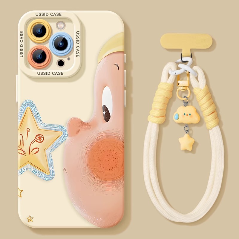 [การ์ตูนสไตล์ใหม่ด้านข้างดาว] เคสโทรศัพท์ ไอโฟน 17โปรแม็กซ์16 เชือกเส้นเล็ก 15/14/13 โซ่ 12/11
