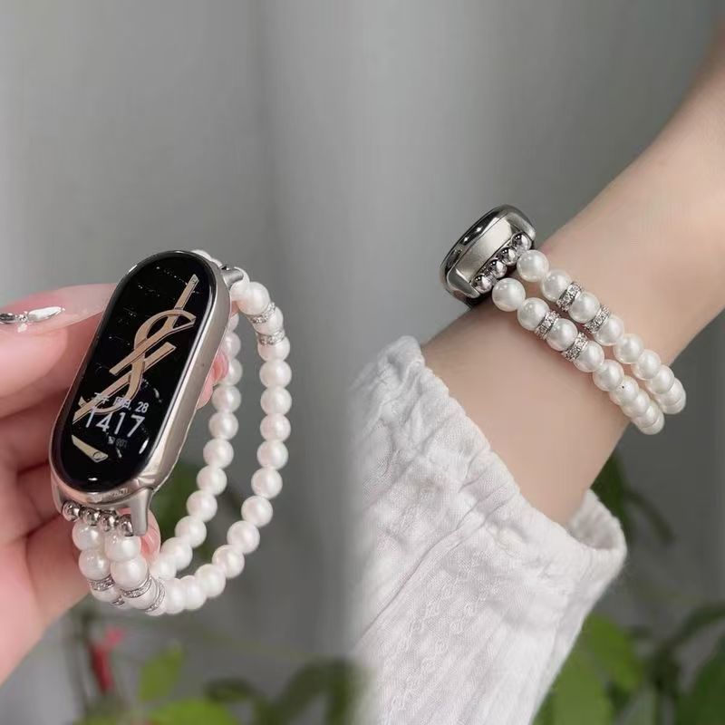 เหมาะสําหรับ Xiaomi Mi Band 10/9/8 สายคล้องคอแฟชั่น Xiaomi นาฬิกาสายรัดข้อมือมุก NFC รุ่นผู้หญิง