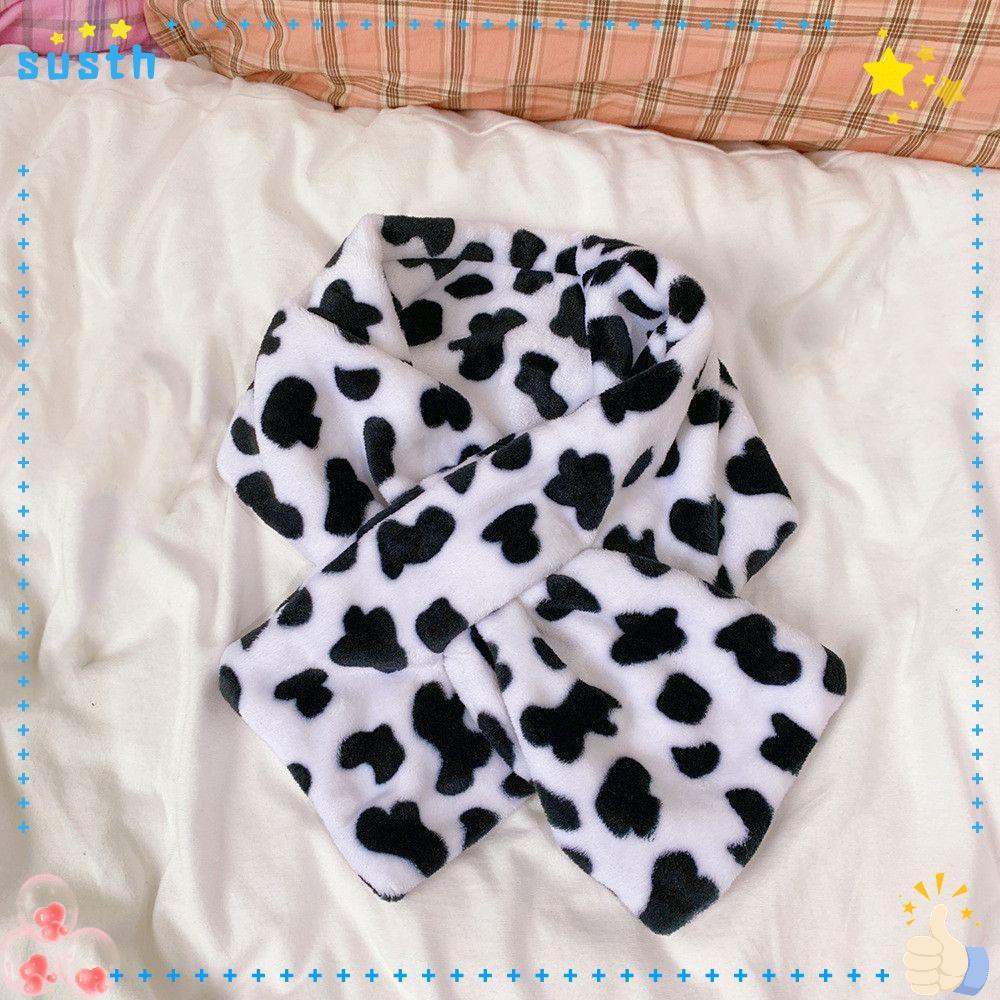 ผ้าพันคอครอส SUSTH Cute Winter Hairy Leopard Dot