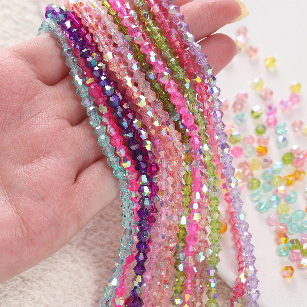 ลูกปัดแก้วคริสตัลชุบสีสันสดใสสำหรับทำด้วยมือ DIY สร้อยข้อมือและสร้อยคอ เหมาะสำหรับงานเครื่องประดับ