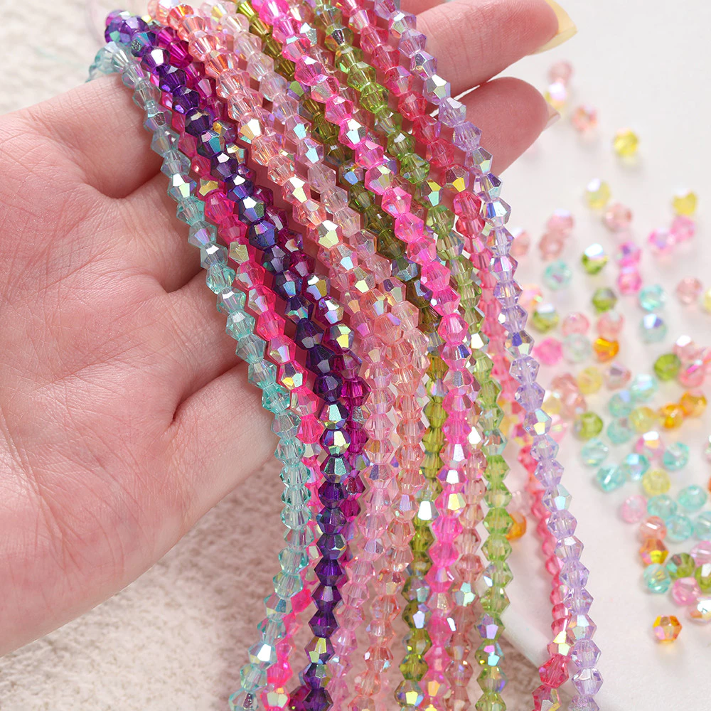 ลูกปัดแก้วคริสตัลชุบสีสันสดใสสำหรับทำด้วยมือ DIY สร้อยข้อมือและสร้อยคอ เหมาะสำหรับงานเครื่องประดับ
