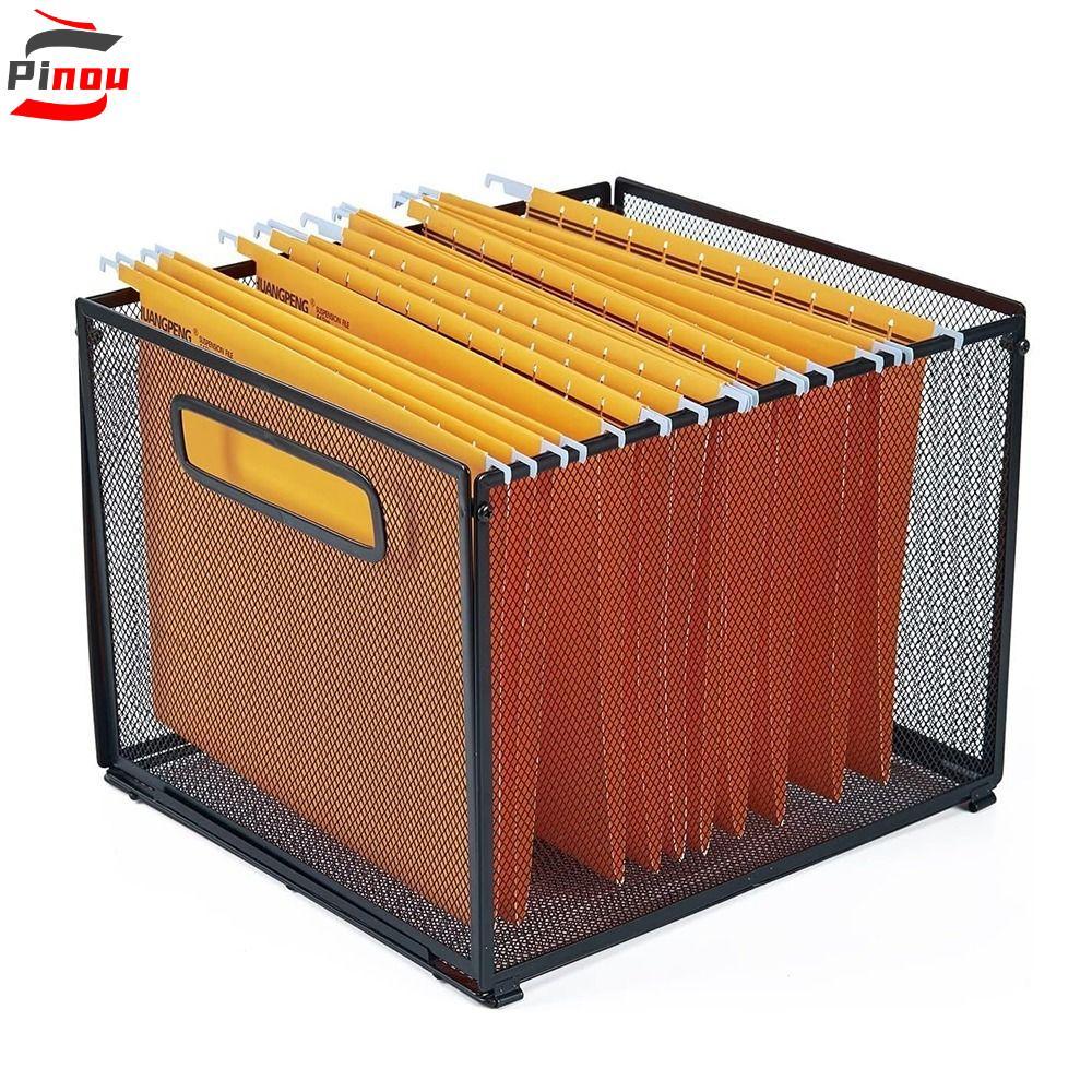 PINOU แฟ้มแขวนโฟลเดอร์, ตาข่ายโลหะที่ถอดออกได้ Office Filing Crate, แบบพกพา Steady Antislip กล่องเก็บโฟลเดอร์พับได้ Home
