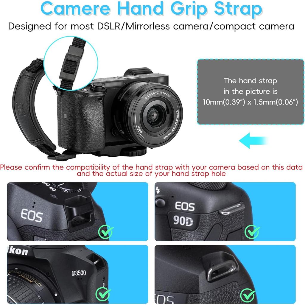 JJC Camera Hand Grip Strap for Canon EOS R8 R10 R7 R5 C R6 Mark III II R RP 90D 5DM4 Rebel T7 T8i T7
