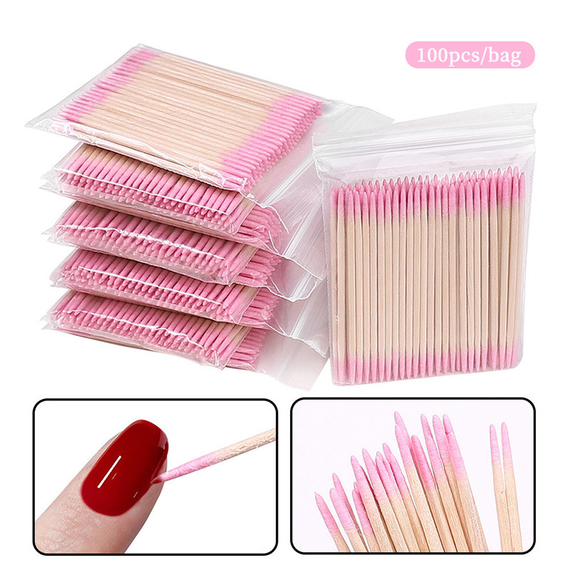 100 ชิ้น Double-head Fine Cotton Swab ไม้ชี้ Tip Cotton Swabs สําหรับเล็บ Touch Up ทิ้งแต่งหน้าเครื่องมือ