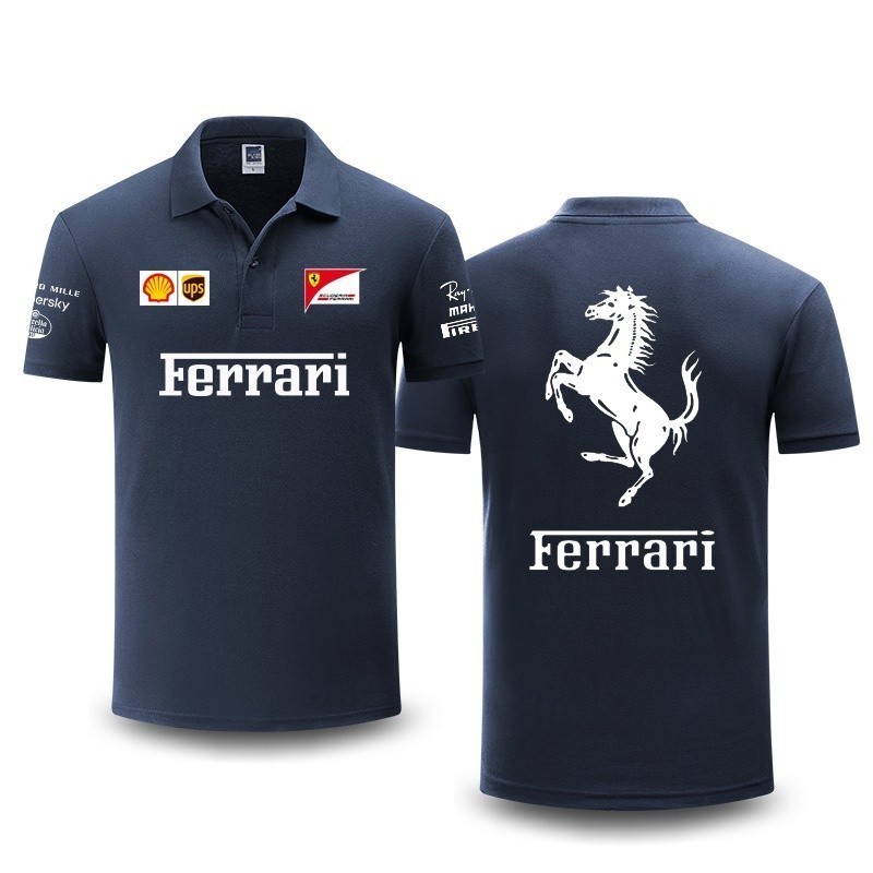 👕 2025  เสื้อโปโล 2022 New F1 Racing Suit + Ferrari Team F1 POLO Shirt + Unisex Summer Short Sleeve 