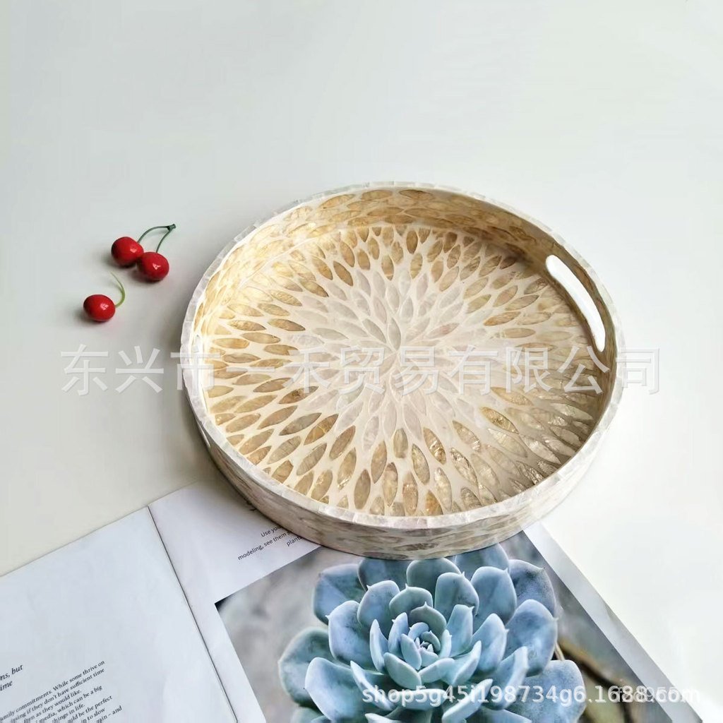 ถาดทําห้องนั่งเล่นแสงหรูหราสก์ท็อปขนมขบเคี้ยวผลไม้แห้งการจัดเก็บเปลือกเวียดนามที่ทําด้วยมือถาดถาดตกแ