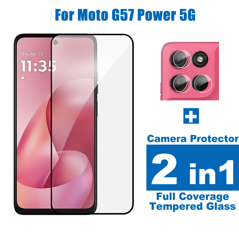 2 in 1 สําหรับ Moto G57 Power 5G HD กระจกนิรภัยป้องกันหน้าจอสําหรับ Motorola Moto G66y G66J G06 G86 